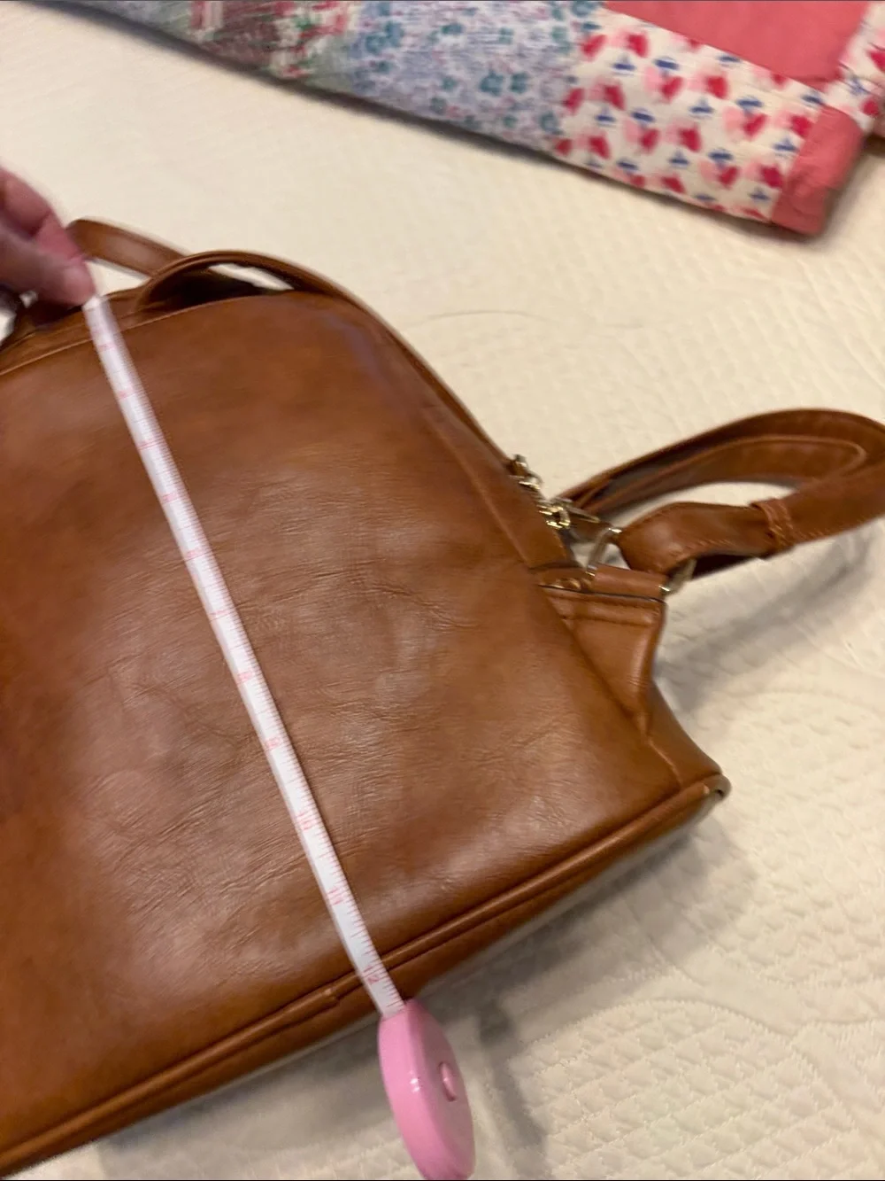 Men's Tan Leatherette Backpack with Braided Trim